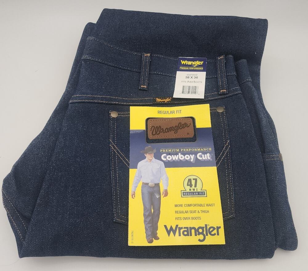 Wrangler Mens Performance Cowboy Cut Jeans 47MWZ 38 x 36 Regular Fit Dark Blue